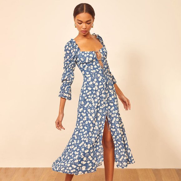 BOHO gypsy Floral print lace up midi dress - Picture 4 of 6